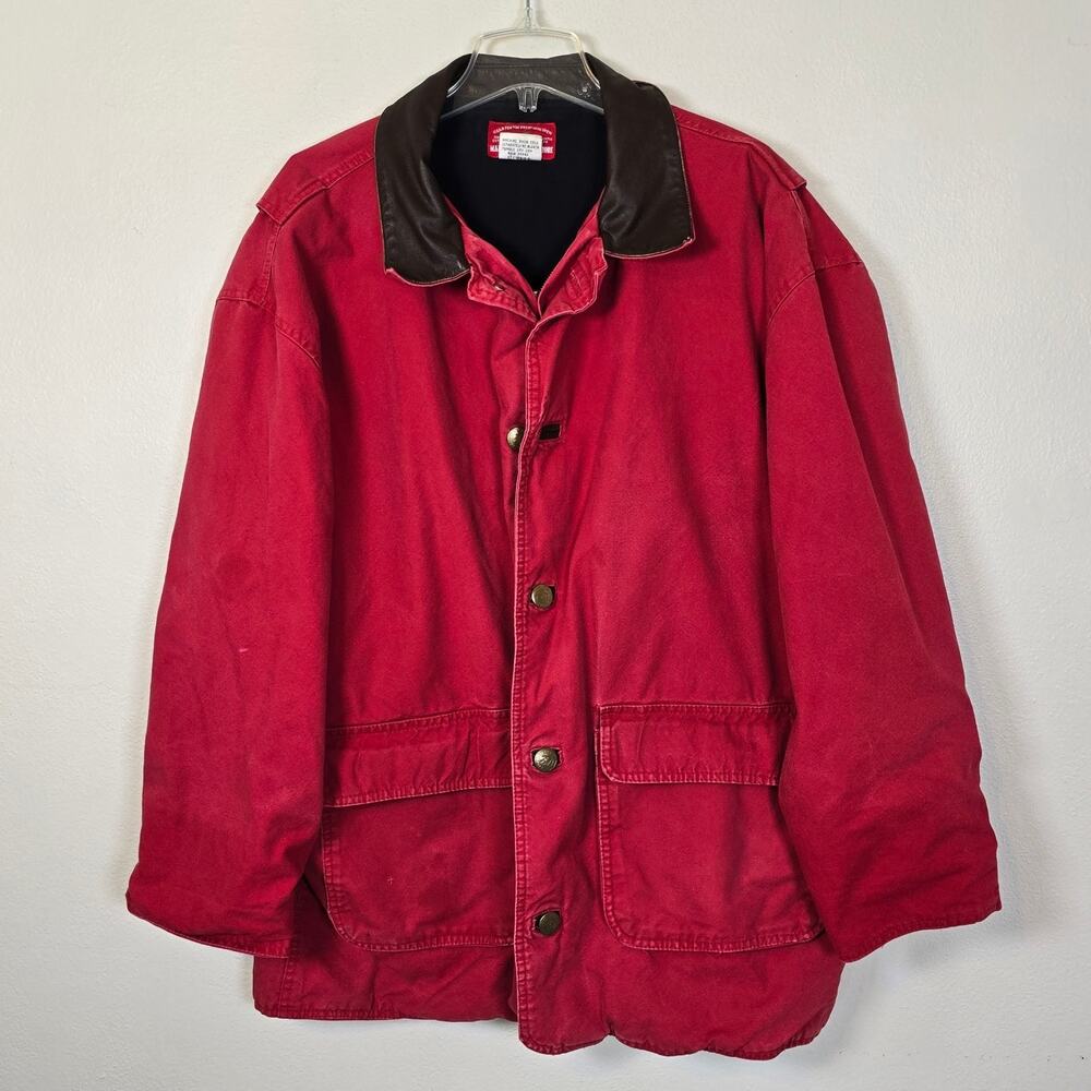Vintage Marlboro Country Store Chore Coat Men's L Red Zip Button Casual Cowboy
